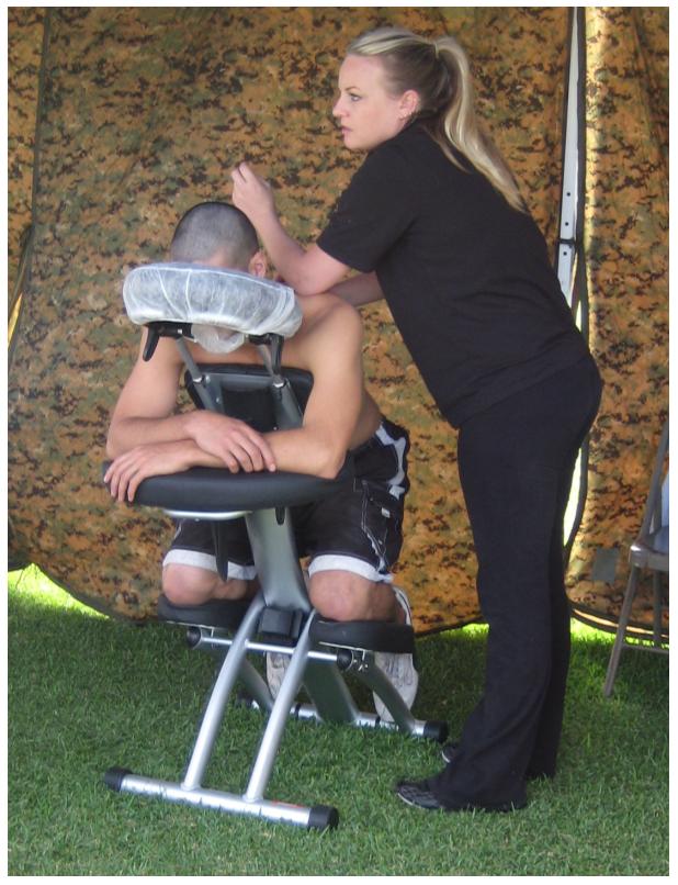 Getting a massage after running the 3 mile Boot Camp Challenge.