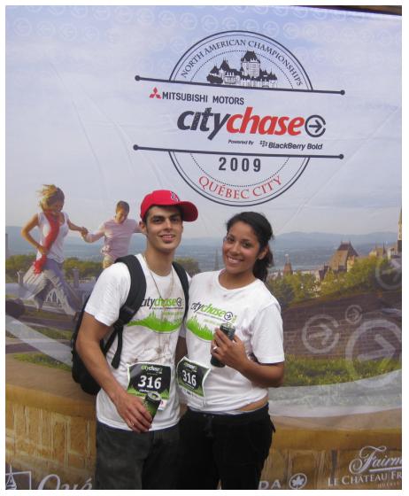 Rocio and I at the finish line after over 6 hours of running around San Diego.