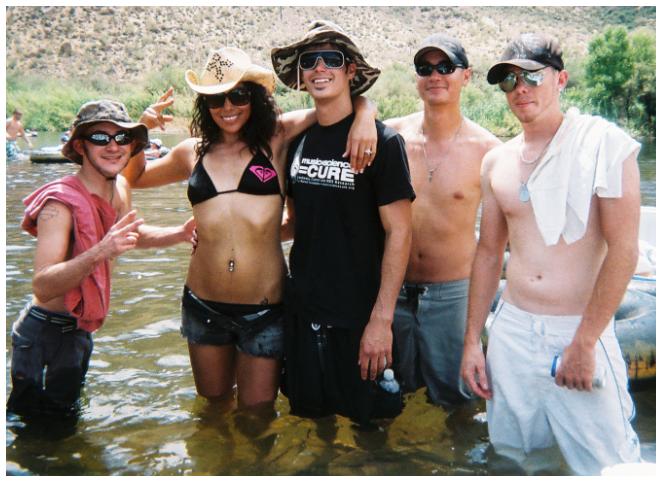 The roommates and Chris Brum about to hit the Salt River in Mesa, AZ. I lost both my sunglasses and T-shirt on the journey.