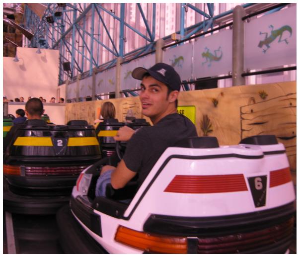 Rocio got a picture of me driving the canyon cars in the AdventureDome.