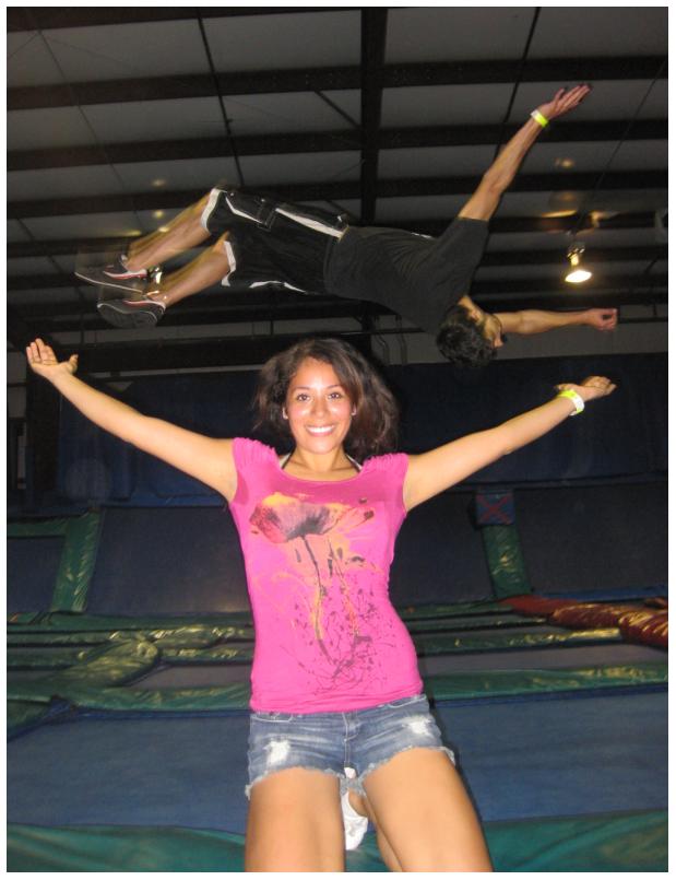 Corey got a picture of me doing a backflip behind Rocio at SkyMania Las Vegas.